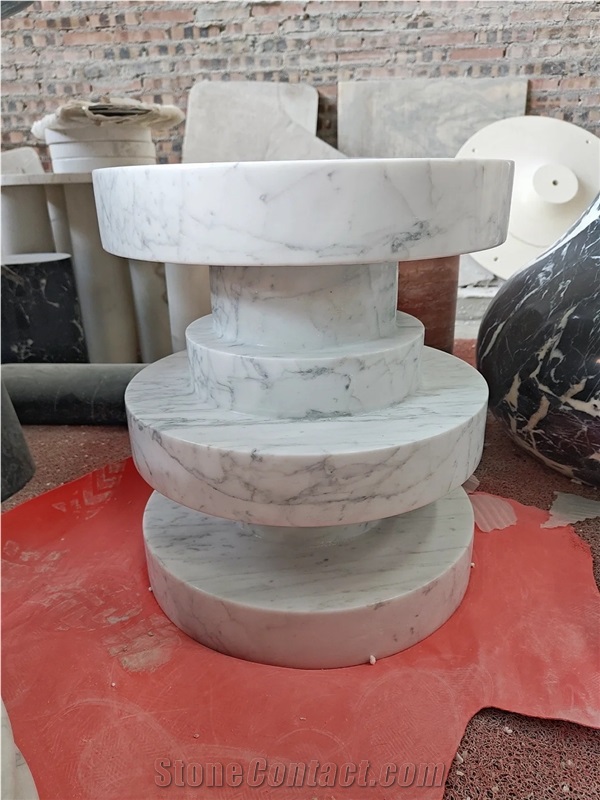 White Marble Side Table For Carrara