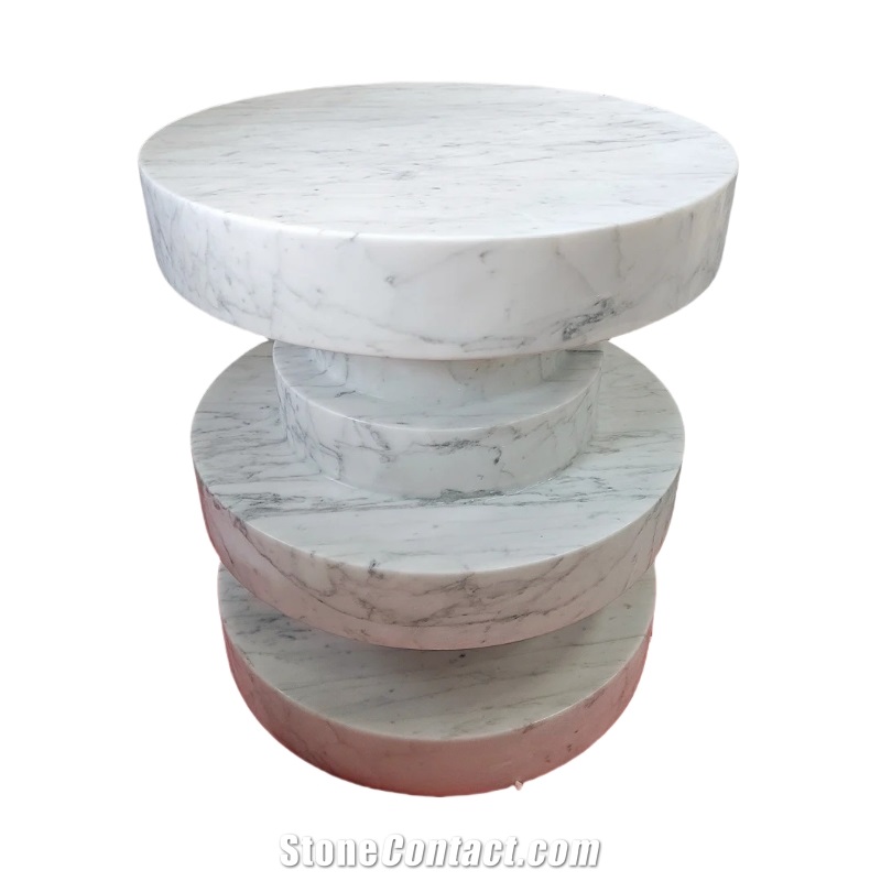 White Marble Side Table For Carrara