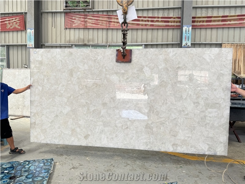 Backlit Translucent White Crystal Semi Semiprecious Slabs