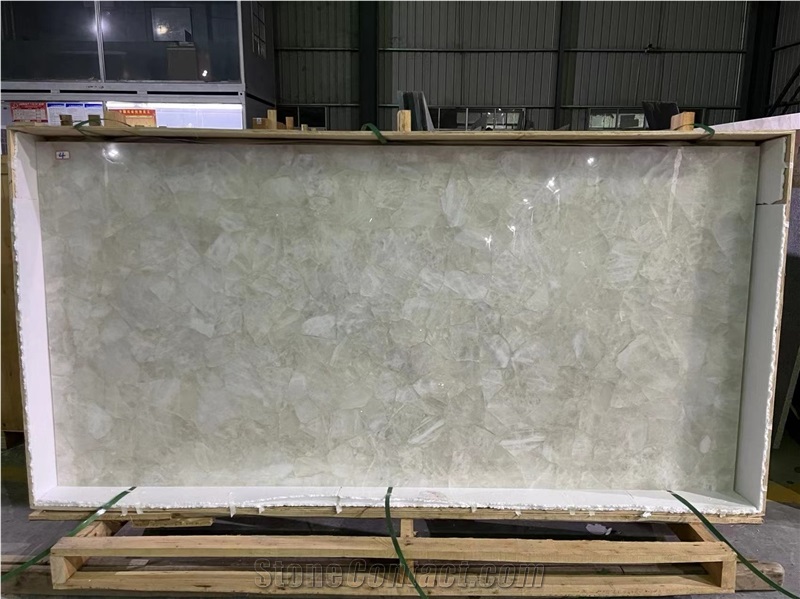 Backlit Translucent White Crystal Semi Semiprecious Slabs