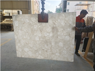 Backlit Translucent White Crystal Semi Semiprecious Slabs