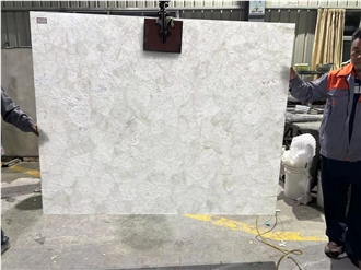 Backlit Translucent White Crystal Semi Semiprecious Slabs