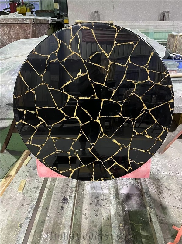 Custom Black Obsidian Semiprecious Stone Table Top