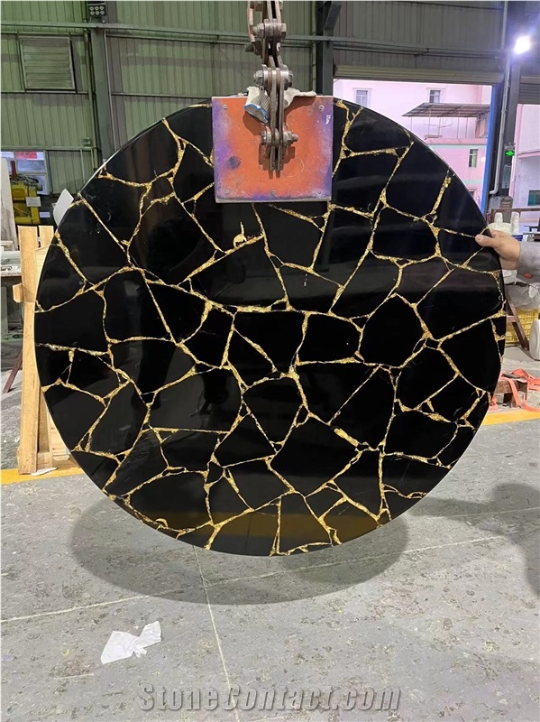 Custom Black Obsidian Semiprecious Stone Table Top