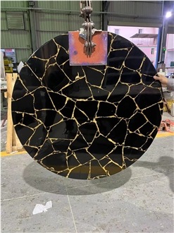 Custom Black Obsidian Semiprecious Stone Table Top