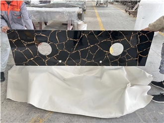 Custom Black Obsidian Semiprecious Stone Table Top