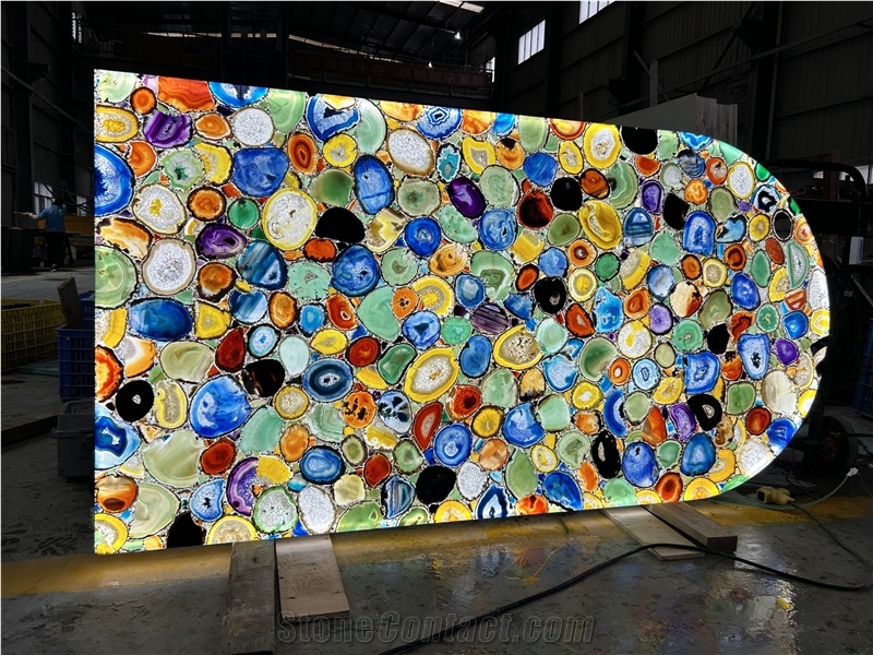 Rainbow Backlit Translucent Colorful Agate Gemstone Wall Panels