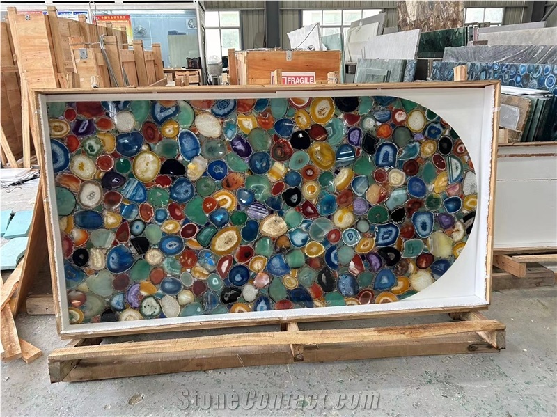 Rainbow Backlit Translucent Colorful Agate Gemstone Wall Panels