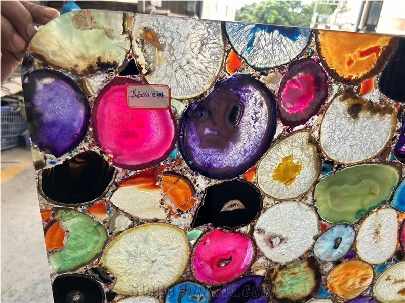 Rainbow Backlit Translucent Colorful Agate Gemstone Wall Panels