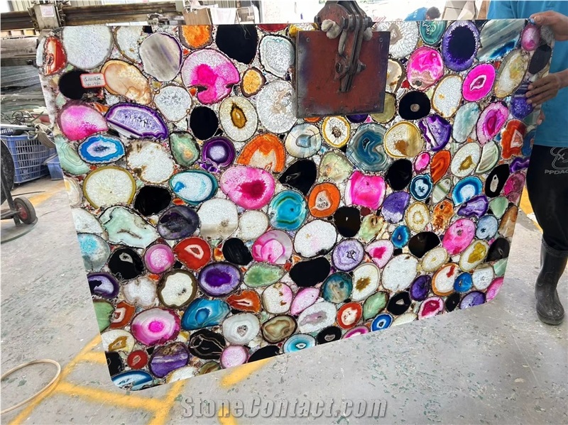 Rainbow Backlit Translucent Colorful Agate Gemstone Wall Panels