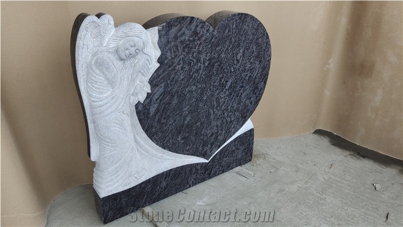 Black Granite Carved Angel Monument
