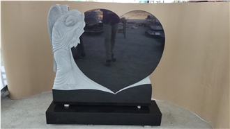 Black Granite Carved Angel Monument