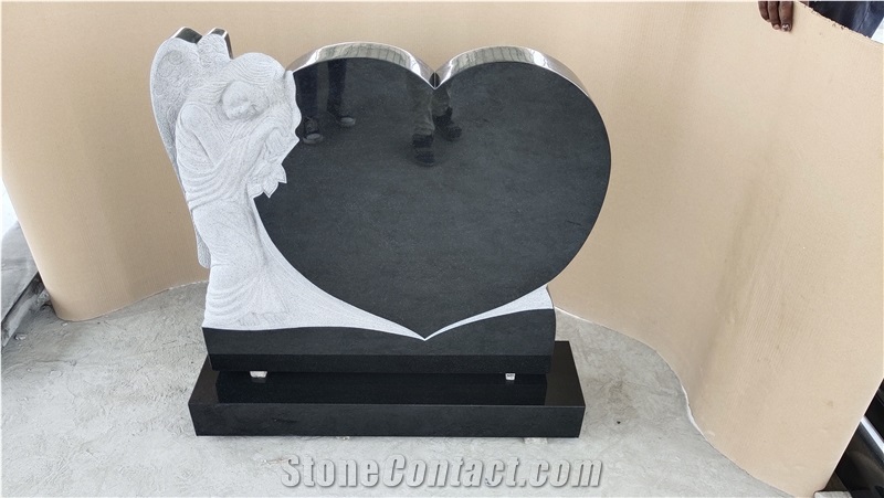 Black Granite Carved Angel Monument
