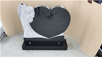 Black Granite Carved Angel Monument