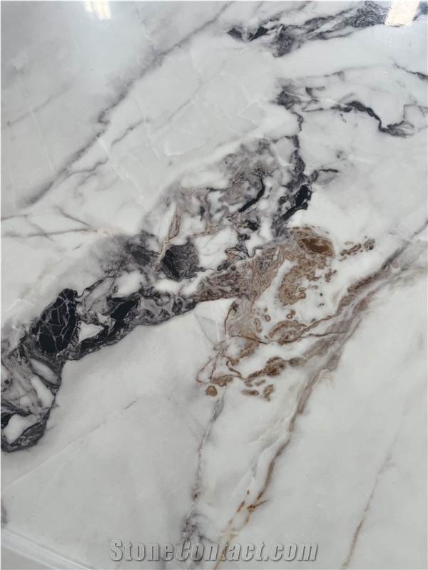 Full Body Printed Fendi White Quartz Slabs