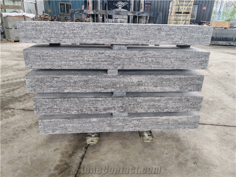 Blue Limestone Block Steps Flamed