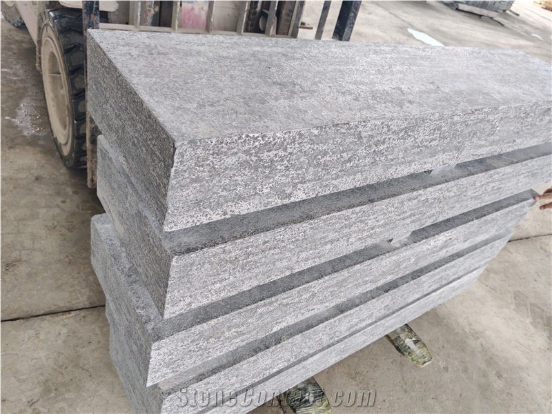 Blue Limestone Block Steps Flamed