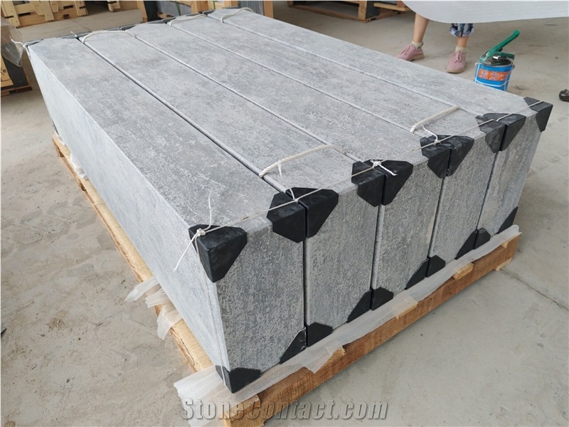 Blue Limestone Block Steps Flamed