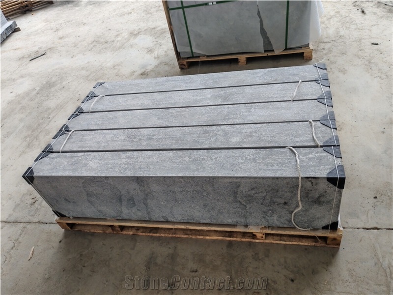 Blue Limestone Block Steps Flamed