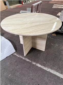 Itlalian Travertine Bianco Travertino Dining Table For Hotel