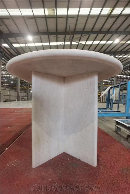 Itlalian Travertine Bianco Travertino Dining Table For Hotel