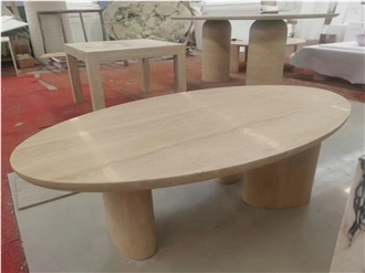 Itlalian Travertine Bianco Travertino Dining Table For Hotel