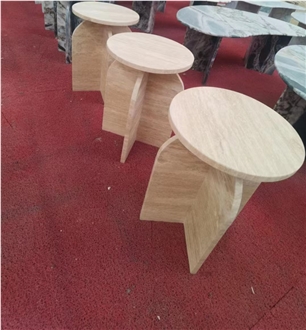 Itlalian Travertine Bianco Travertino Dining Table For Hotel