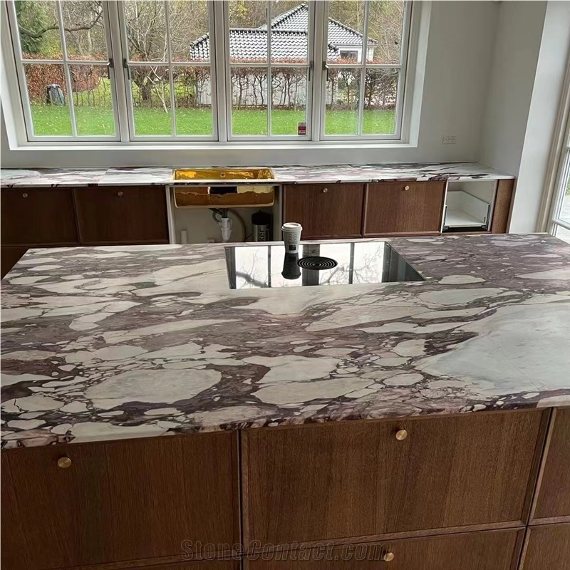 Prefab Luxury Marble Calacatta Viola Island Tops For Kitchen