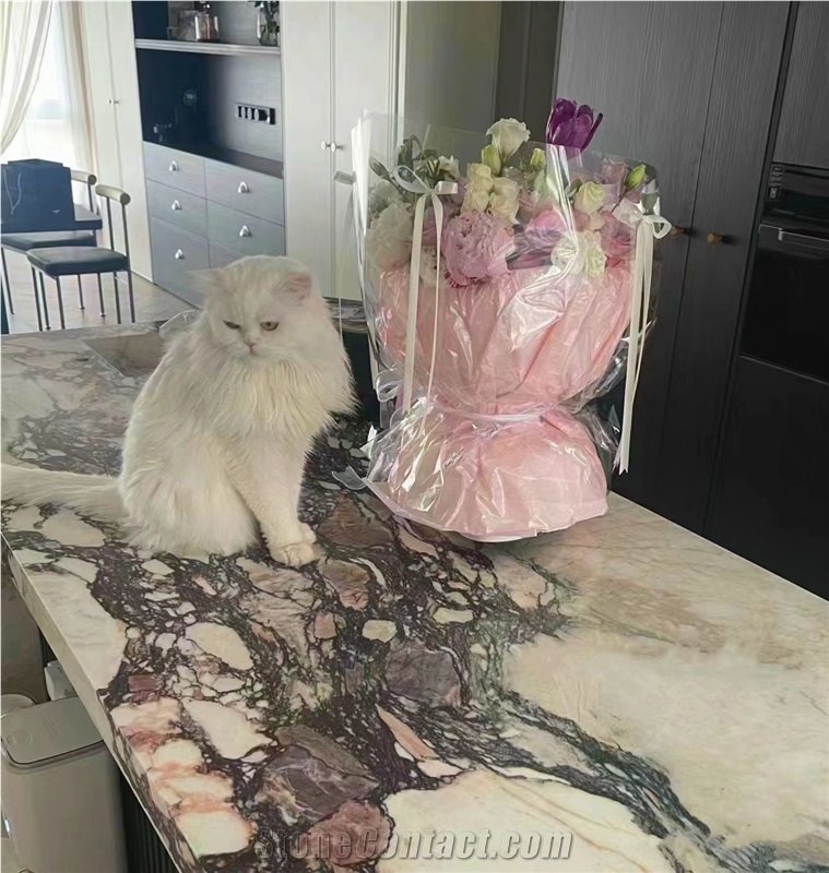 Prefab Luxury Marble Calacatta Viola Island Tops For Kitchen