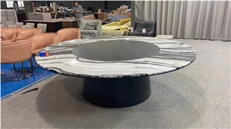 Round Marble Arabescato Dining Table Top For Restaurant
