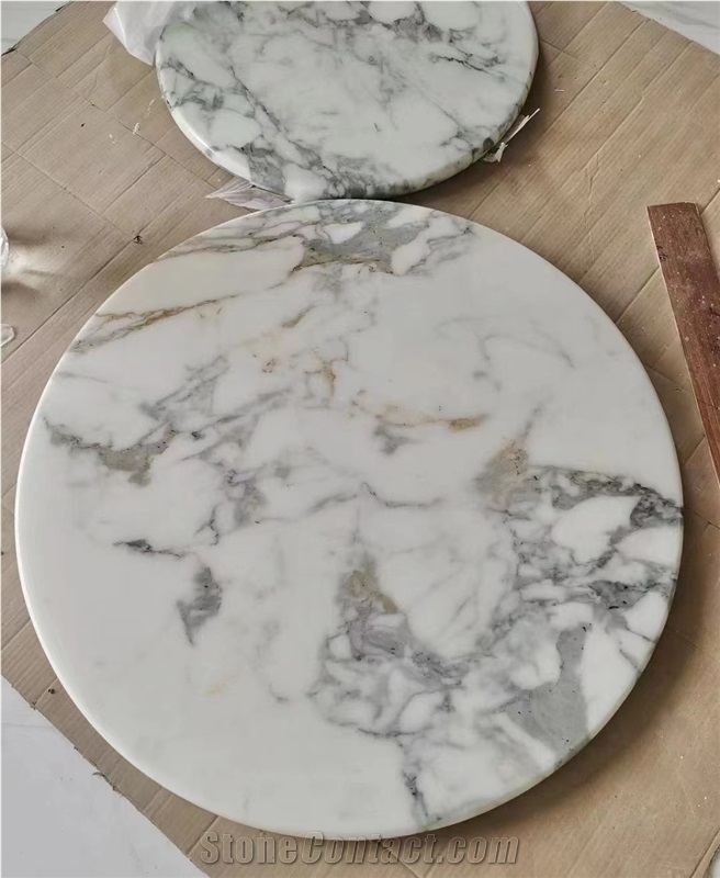 Waterjet Cut Marble Calacatta White Table Tops For Hotel