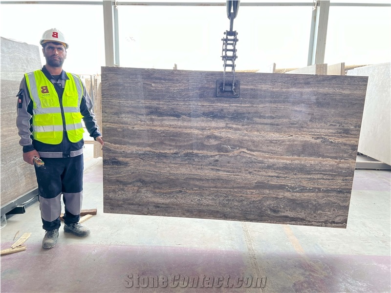 Iran Brown Travertine Slabs - MAKTOOB Dark