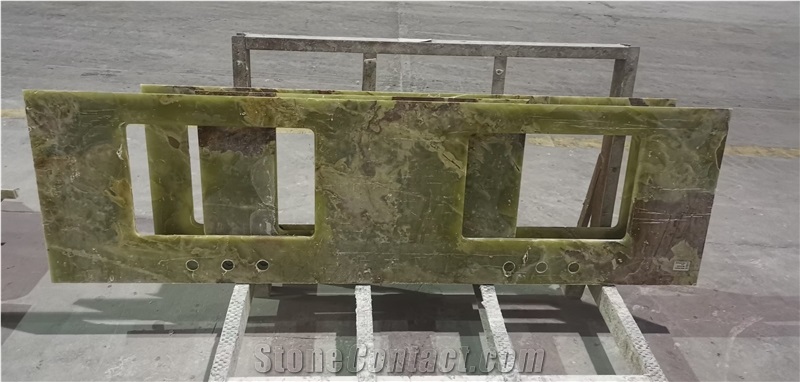 Natural Green Onyx Double Sink Vanity Tops For Project