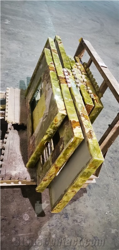Prefab Green Onyx Bathroom Countertop Vanity Top