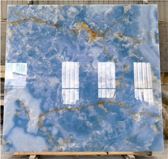 Translucent Natural Onyx Blue Stone Wall Panel Slabs