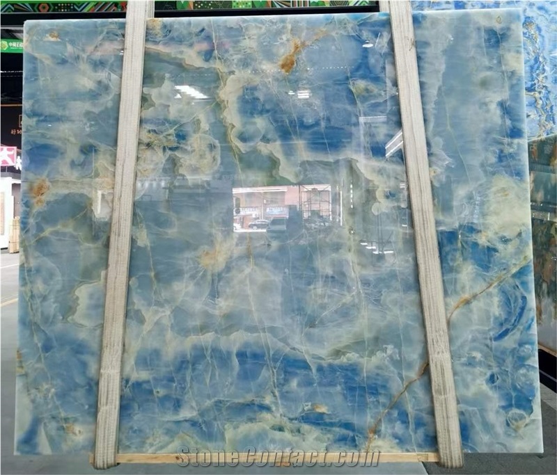 Translucent Natural Onyx Blue Stone Wall Panel Slabs