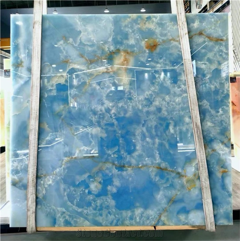 Translucent Natural Onyx Blue Stone Wall Panel Slabs