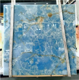 Translucent Natural Onyx Blue Stone Wall Panel Slabs