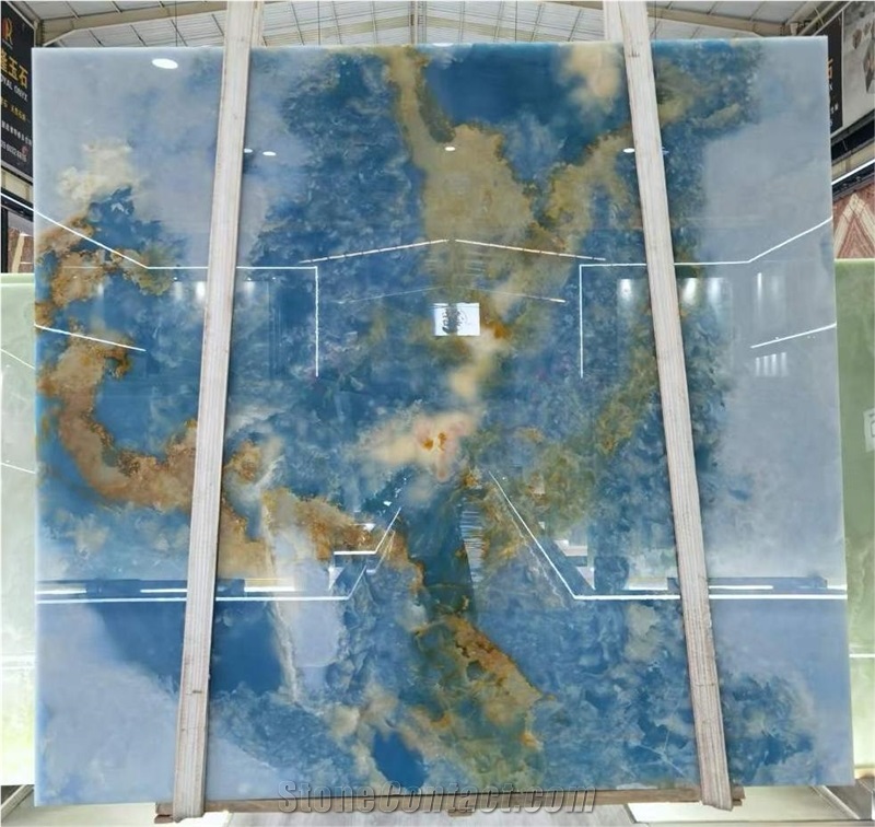 Translucent Natural Onyx Blue Stone Wall Panel Slabs