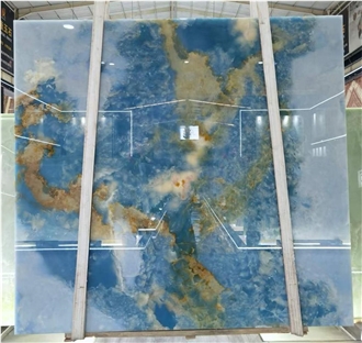 Translucent Natural Onyx Blue Stone Wall Panel Slabs