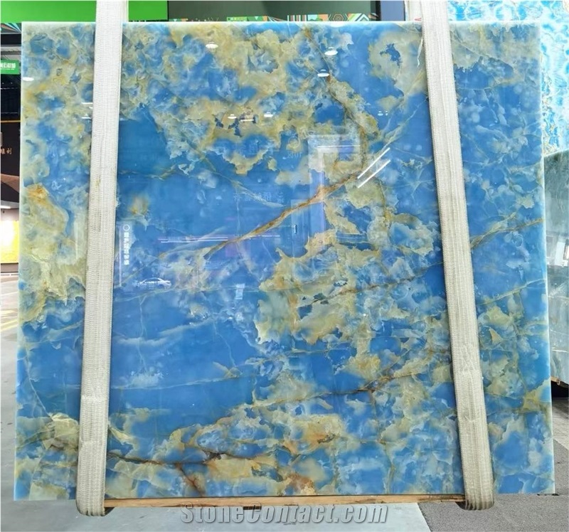 Translucent Natural Onyx Blue Stone Wall Panel Slabs