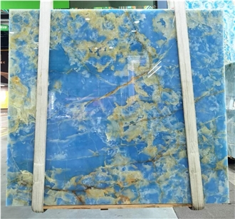 Translucent Natural Onyx Blue Stone Wall Panel Slabs