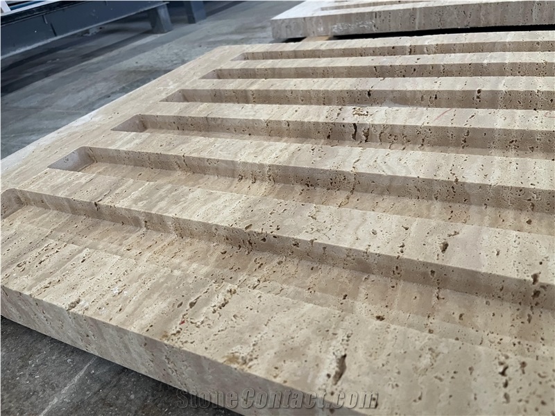 Beige Travertine 3D CNC Wall Panels Home Decoration
