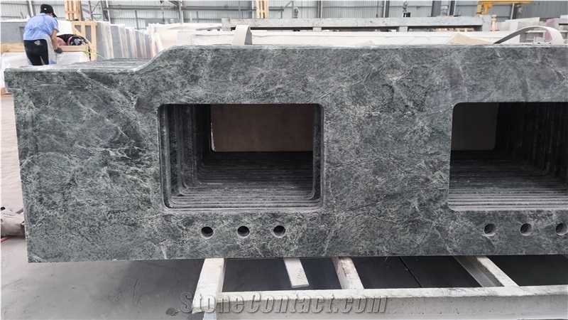 Dark Green Marble Bath Vanity Tops Double Sink Countertops