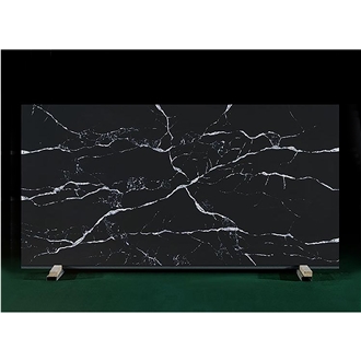Black Polished Stone With White Stripes  Quartz Slabs