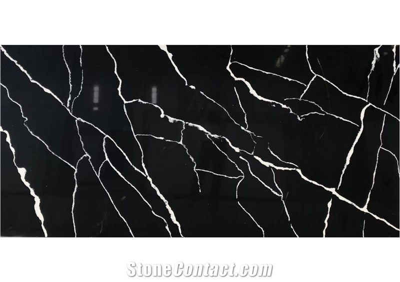 Black Striped Polished Surface Artificial Quartz Slabs