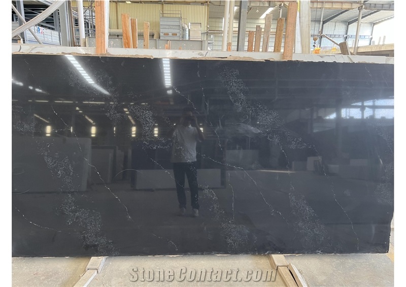 Black Striped Polished Surface Artificial Quartz Slabs