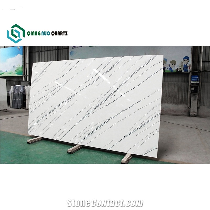 China's Blue Vein White Calacatta Quartz Slabs