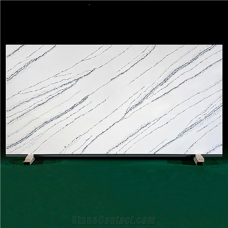 China's Blue Vein White Calacatta Quartz Slabs