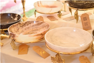 Marble Bowl Deep With Brass Stand Home Decor Products